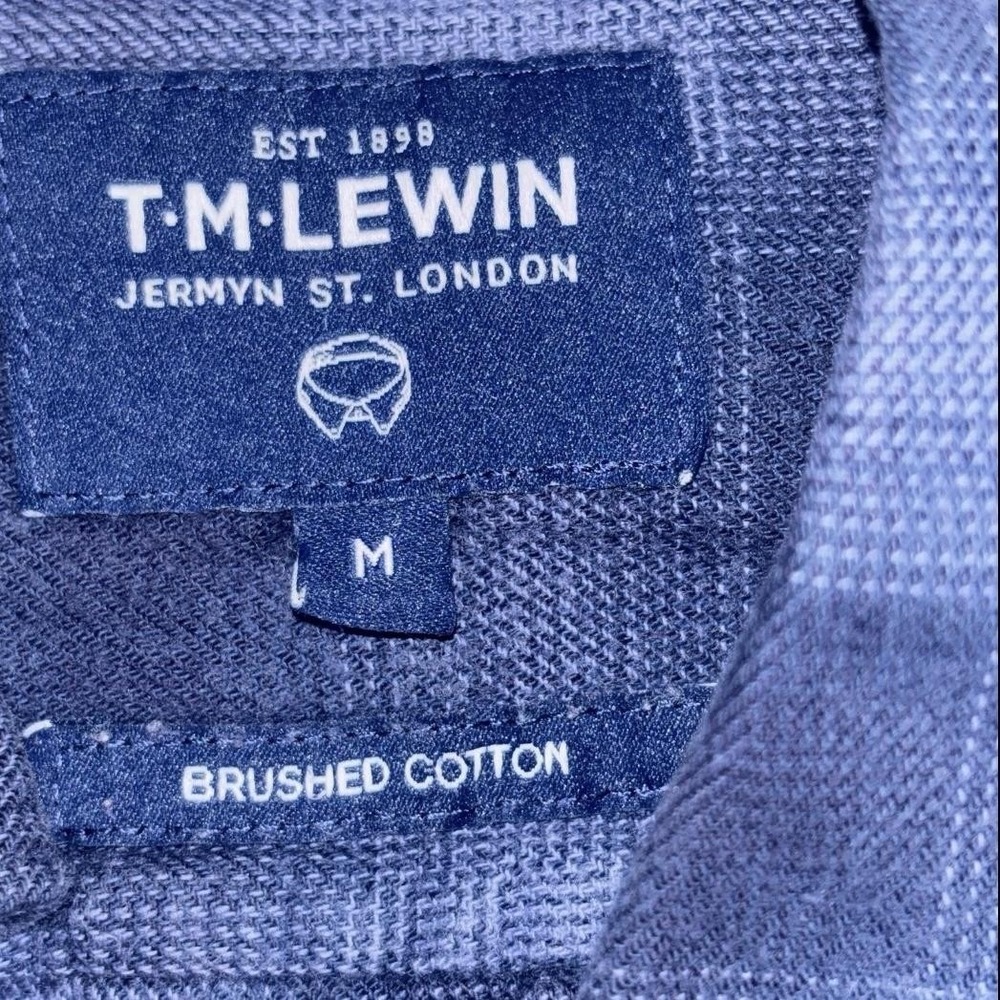 T.M. Lewin Shirt Mens Medium Blue Plaid Brushed Cotton Button Down Long Sleeve - Picture 5 of 16